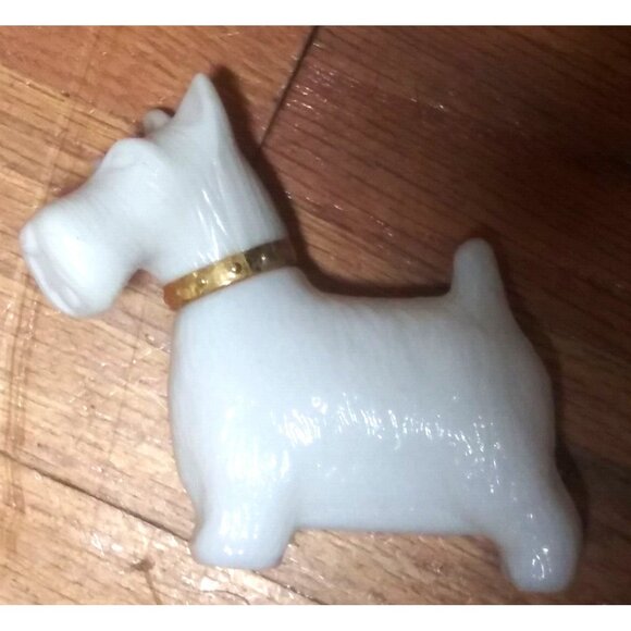 Vintage Scottish Terrier Dog Cologne Bottle Avon EMPTY Milk Glass gold trim EUC - Picture 3 of 5